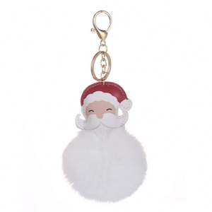 Mode <span class=keywords><strong>pom</strong></span> <span class=keywords><strong>pom</strong></span> mignon lapin gonflé en peluche pelucheux boule de fourrure père noël porte-clés pompons boule de fourrure porte-clés de noël pour les filles charme - Product Image 4