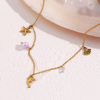 Nouveauté Bijoux Océaniques Collier Pendentif Vie Marine Plaqué Or 18K Charme Coquillage Étoile de Mer Perle Collier pour Vacances d'Été