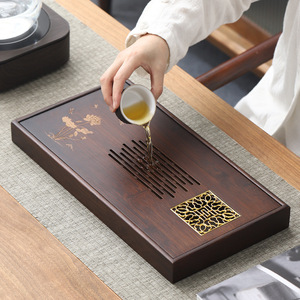 Wholesale bamboo <b>tea</b> tray, new Chinese style lotus design, with copper filter for fast drainage, simple household <b>tea</b> <b>set</b> tray - Product Image 2