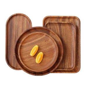 Plateau de service rectangulaire en teck et chêne avec poignée, plusieurs finitions, pour hôtels et restaurants, OEM, logo personnalisé, Vietnam - Product Image 1