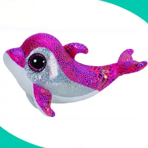 factory best made red silver customized plush music rainbow dolphin soft toys
