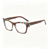 Lunettes anti-lumière bleue carrées à motif floral rétro SM22045 - Monture légère en PC avec verres en résine transparente pour hommes et femmes (6 couleurs)