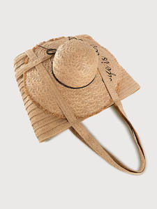 Women's Holiday Style Straw Woven <b>Bag</b> with Zipper Closure New Arrival Straw <b>Hats</b> - Product Image 5