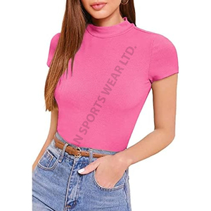 100% coton doux col roulé basique t-shirt demi manches polyvalent t-shirt décontracté plusieurs couleurs unies toute la journée confort - Product Image 2