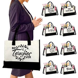 Sacs à bandoulière en toile grande capacité personnalisés pour la fête des mères, cadeaux pour les enseignants, sacs de plage et de shopping - Product Image 1