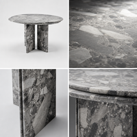 Table à manger ronde double couche en marbre gris Oreo naturel, style moderne et luxueux, avec base croisée entrelacée, pour usage hôtelier