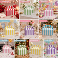 Boîtes à friandises multicolores à rayures pour fêtes, boîtes cadeaux de Noël en papier kraft avec poignée, boîtes à friandises en papier pour anniversaire