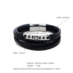 Bracelet pour homme en acier inoxydable 316L personnalisé, gravé, plaqué or 14k 18k, chaîne à maillons tendance, bracelets en cuir pour homme - Product Image 6