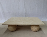 Table basse en marbre travertin au design moderne pour salon, base sphérique en pierre naturelle, table basse en travertin