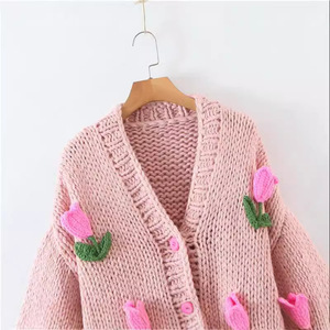 Cárdigan de Punto para Mujer Dalang, Bordado de Tulipanes, Algodón, Corte Holgado, Manga Larga, Cierre de Botón, Estampado Floral - Product Image 2