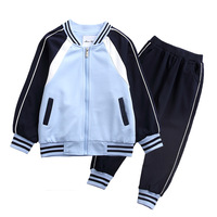 Vêtements de sport à fermeture éclair pour enfants, ensemble de survêtement vierge pour garçons et filles, veste de baseball et pantalon, vente en gros, design personnalisé, bleu clair