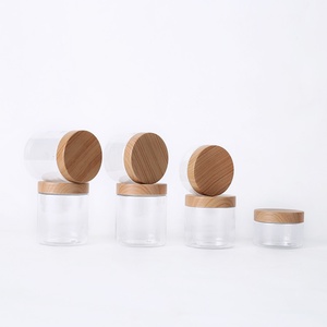 Tarros de plástico con tapa de madera de bambú de 50ml-250ml, tapa redonda con textura de madera, tapa transparente apta para alimentos para mascotas, tapa de bambú de lado liso, tarros cosméticos - Product Image 2