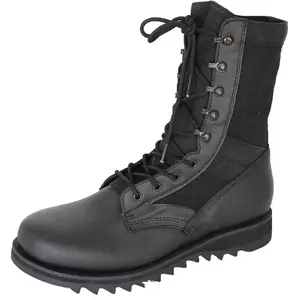 黒の本革軍の軍事戦術的なブーツ靴リップルで唯一