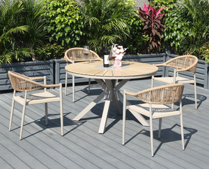 Direct van de fabriek: luxe tuinmeubelenset, weerbestendig touwgeweven eetstoelen en ronde aluminium bistrotafel - Product Image 6