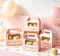 Boîte à cupcakes personnalisée biodégradable rose à pois avec fenêtre transparente et impression personnalisée pour emballage de gâteaux