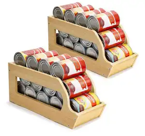 Organizador de latas de refresco de bambú apilable, soportes para bebidas y cerveza, organizador de productos enlatados, dispensador de latas de refresco