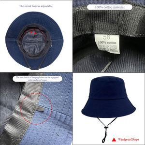 Chapeau de pêcheur en coton uni noir pour homme et femme, avec logo personnalisé, pour l'été et la plage, à bord plat - Product Image 4