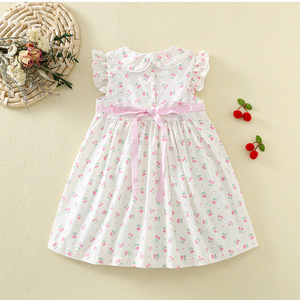 Nuevo Vestido de Verano para Niñas con Mangas con <span class=keywords><strong>Volantes</strong></span>, Estilo Coreano, Bordado de Cerezas, Vestido Dulce de Algodón Estampado - Product Image 2
