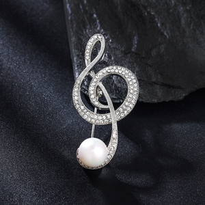 Broches de luxe en alliage de zinc plaqué or avec perles et strass, motifs notes de <span class=keywords><strong>musique</strong></span>, pour femme, personnalisables, cadeau de mariage ou de fête - Product Image 3