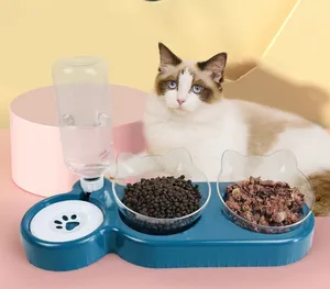 2024 dispenser air otomatis kustom untuk kucing dan anjing mangkuk kucing plastik dengan mulut miring mangkuk hewan peliharaan tunggal dan ganda