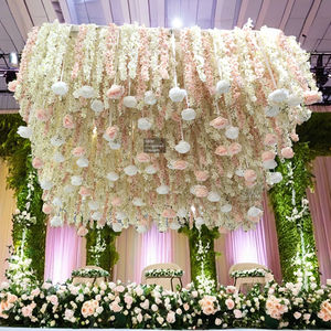 GNW 하이 퀄리티 인공 등나무 매달려 꽃 사각 샹들리에 캐노피 실크 천 꽃 벽 웨딩 배경 장식 - Product Image 1