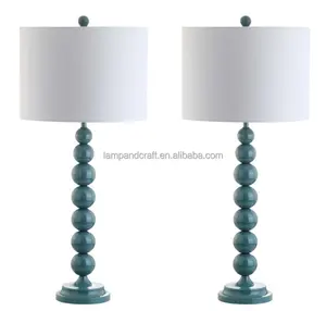 Lámpara de mesa de cristal de 7 Bolas para sala de estar, decoración de pantalla de tambor blanco para sala de estar