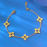 2025 à la mode S925 argent cinq fleurs trèfle à quatre feuilles Bracelet or dentelle incrusté de diamants transfrontalière en direct or chaîne lien bijoux