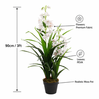 Orchidée artificielle moderne fuchsia de 90 cm de haut, en PEVA de qualité supérieure, écologique, en pot, pour la décoration de la maison, de l'hôtel ou du bureau