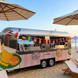 รถเข็นขายอาหารเคลื่อนที่สแตนเลสโค้งมน สีชมพูและเขียว สำหรับขายอาหารนานาชาติและขนมหวาน - Product Image 5