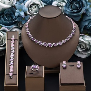Ensemble de bijoux de luxe plaqué or 18 carats, collier et boucles d'oreilles géométriques, bracelet, bague, zircon de haute qualité, deux couleurs - Product Image 1