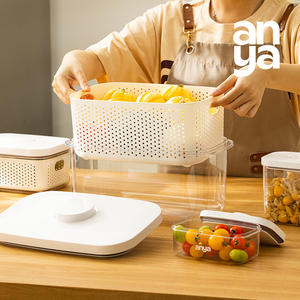 ANYA 맞춤형 주방 냉장고 보관 용기, 뚜껑 포함 과일 채소 물 빠짐 싱싱 보관함 주방 수납 박스 PET 신선 보관 용기 - Product Image 2