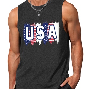 Camiseta sin mangas de punto con símbolo americano para hombre, transpirable, 100% algodón, informal, elegante, sin mangas, ecológica, de secado rápido, destacando la bandera de EE. UU. - Product Image 3