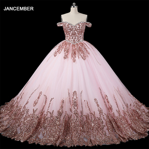 Robes de soirée princesse en dentelle rose avec ceinture pour Quinceañera Jancember HMY02 - Product Image 2