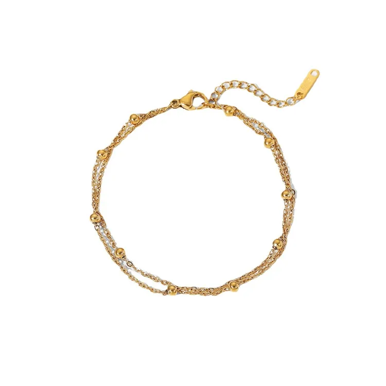 Bracelet chaîne à maillons perles rondes plaqué or 18 carats bijou minimaliste en acier inoxydable pour femme