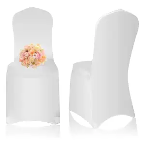 White Polyester Spandex Chair Cover Stretch Slipcovers Decoração de casamento Festa Eventos Jantar Banquete Flat-Front Chair Covers