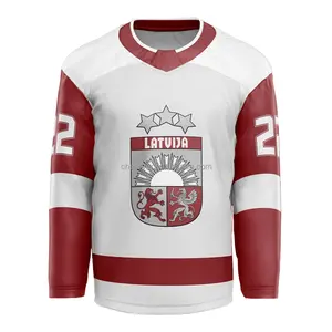 Sublimatie Ijshockeykleding Latvia Ijshockey Jersey Custom Ijshockey Sokken