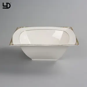 Современные роскошные белые фарфоровые чаши, набор золотистых квадратных керамических больших салатных чашек для фруктов