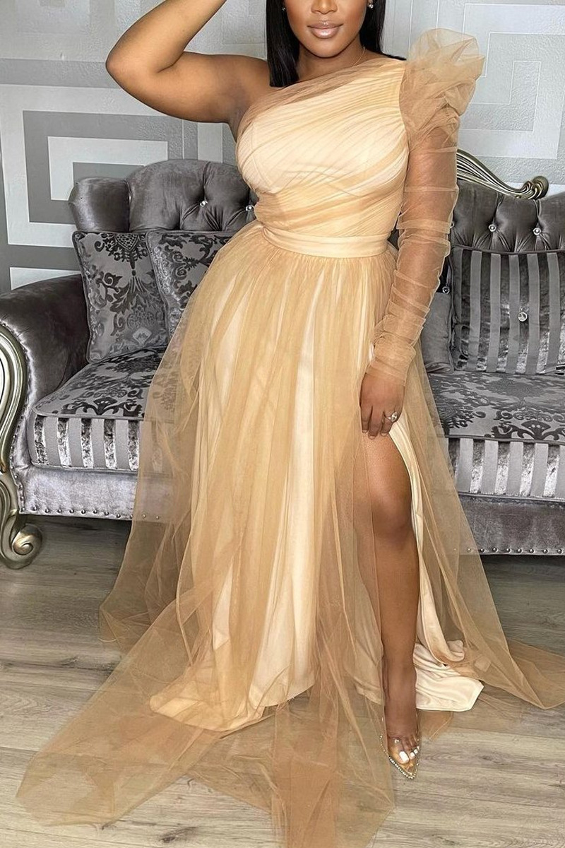 knee length dresses for ladies Sydney's Closet Women's Spaghetti Strap Teired Plus Size Ballgown - Pink main image 0