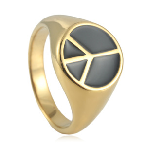 Anillo de Resina con Símbolo de Paz para Hombre, Diseño Geométrico, Tono Dorado, Acero Inoxidable, Joyería de Moda, Regalo 24017 - Product Image 5