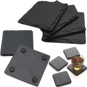 Dijual pabrik tatakan batu tulis ramah lingkungan grosir tatakan gelas batu alam hitam fitur sublimasi polos hitam Slate Mat/Pad