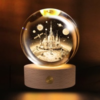 Lampe de nuit boule de cristal art 3D Boule de cristal lumineuse Décoration Système solaire Veilleuse LED Décoration de bureau pour la maison