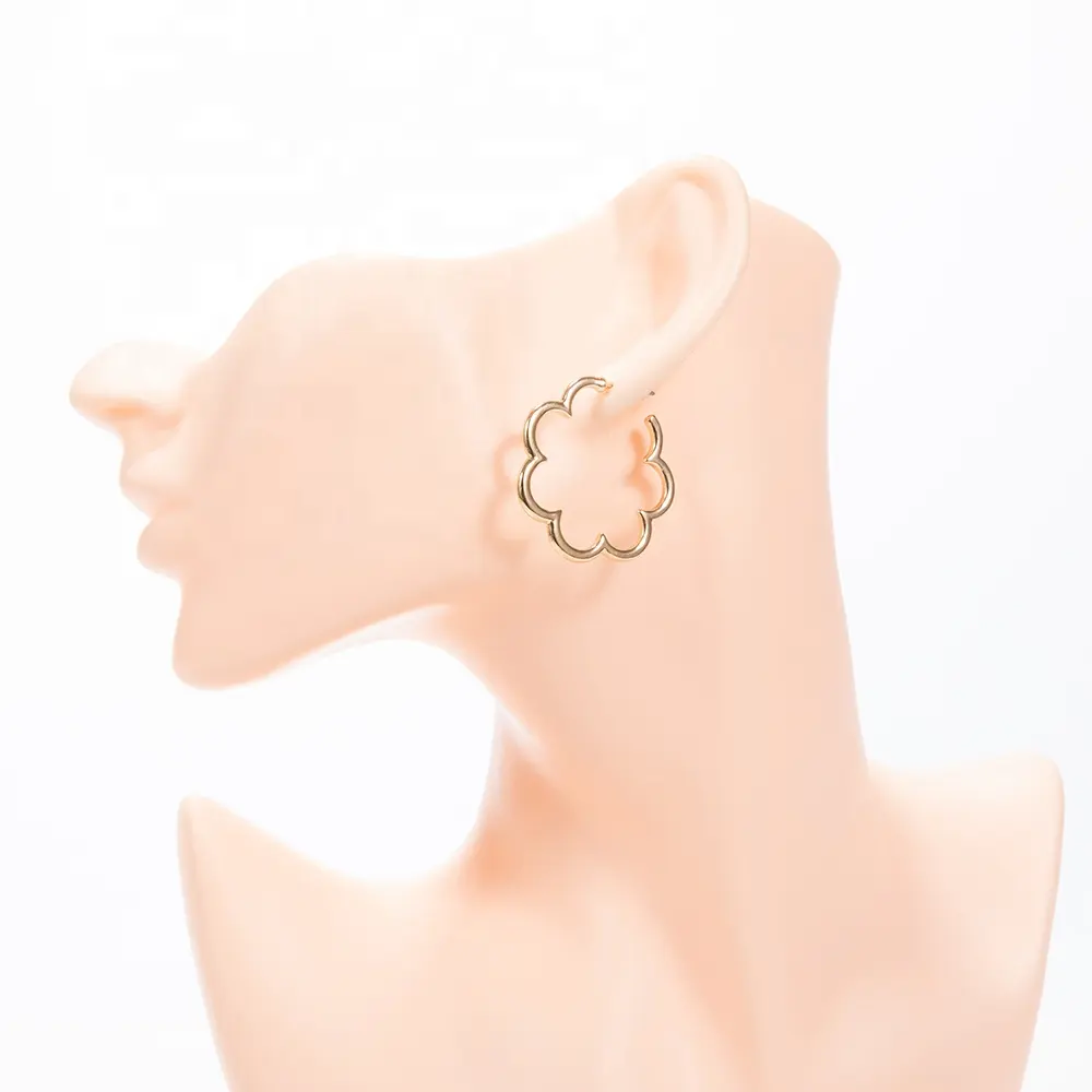 Flower shape good polish alloy dainty part new earring designs 18k hoop earrings bulky floral earrings for women jewelry