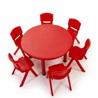Table ronde pour enfants 90x90x50cm et ensemble de 6 chaises, mobilier préscolaire et maternelle en plastique PP coloré pour l'apprentissage précoce en classe
