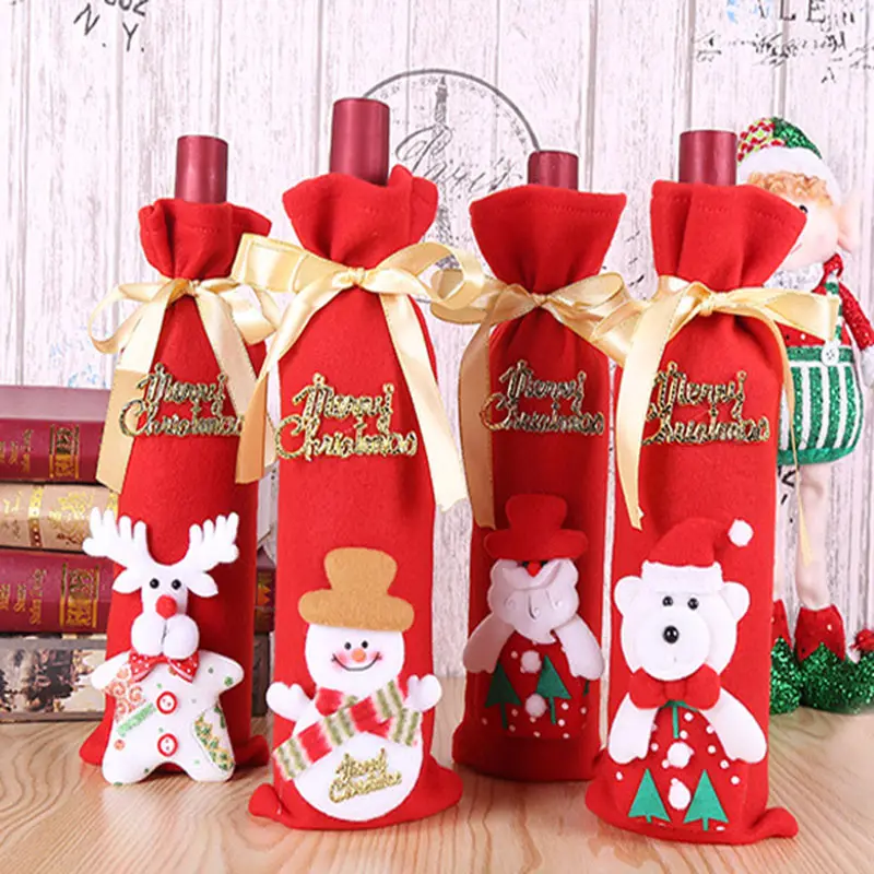 2020 christmas table decoration snowman elk wine bottle bag and santa claus wine bottle covers for holiday