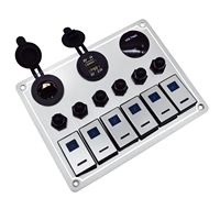 Nouveau panneau de commutation à bascule en plastique, 12V CC, voltmètre numérique LED, 6 interrupteurs, double prise USB, étanche IP65, disjoncteur argenté 20A