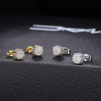 Anting-anting stud hip-hop Eropa Amerika terlaris, bertabur zircon mikro, unisex, trendi, berlapis emas, kuningan, geometris