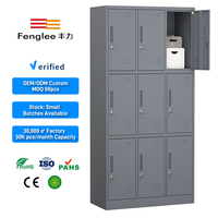 Casier vestiaire métallique gris foncé à 9 portes avec serrure à clé, armoire de présentation pour salle de sport