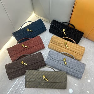 Sacs à main en cuir suédé véritable pour femmes, tendance 2026, avec fermoir, sacs de soirée en cuir de vachette tressé pour tenues élégantes - Product Image 5