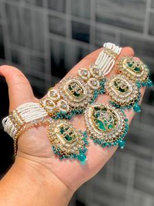 Best Jewelry <b>Set</b> With Imitation Pearl Beaded Zircon Necklace Earrings <b>Bracelet</b> Geometric Vintage Style for Women Wedding - Product Image 1