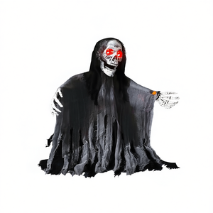 Décoration d'extérieur squelette noir pour Halloween avec mouvements effrayants, son de cri et yeux lumineux pour cimetière et maison hantée - Product Image 1